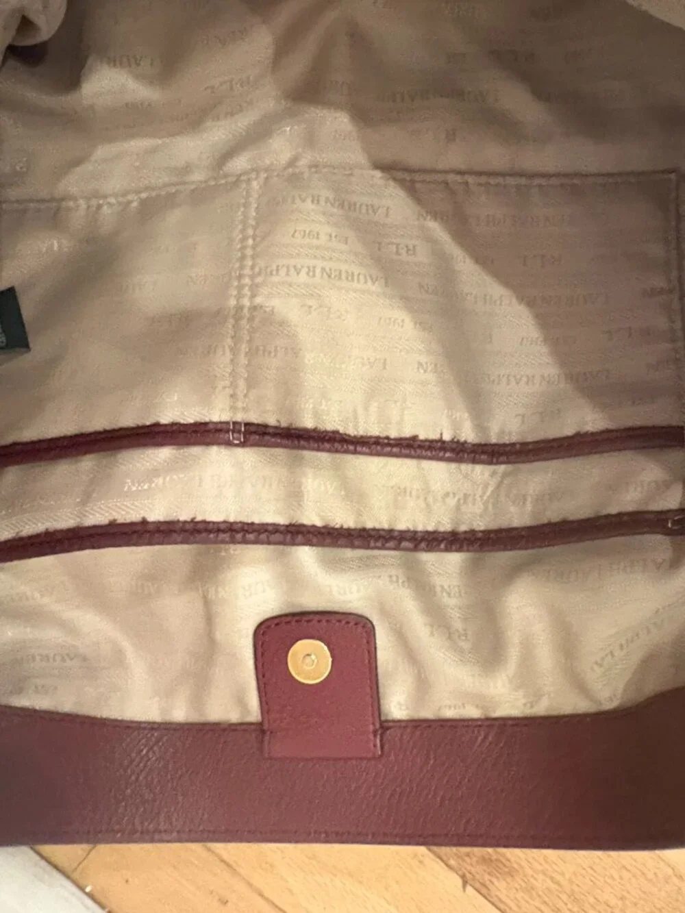 Lauren Ralph Lauren Large Pebbled Leather Tote – Burgundy/Gold Hardware